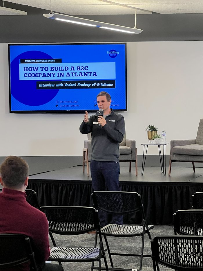 A.T. Gimbel speaking at the How to Build and Scale a B2C Company in Atlanta event